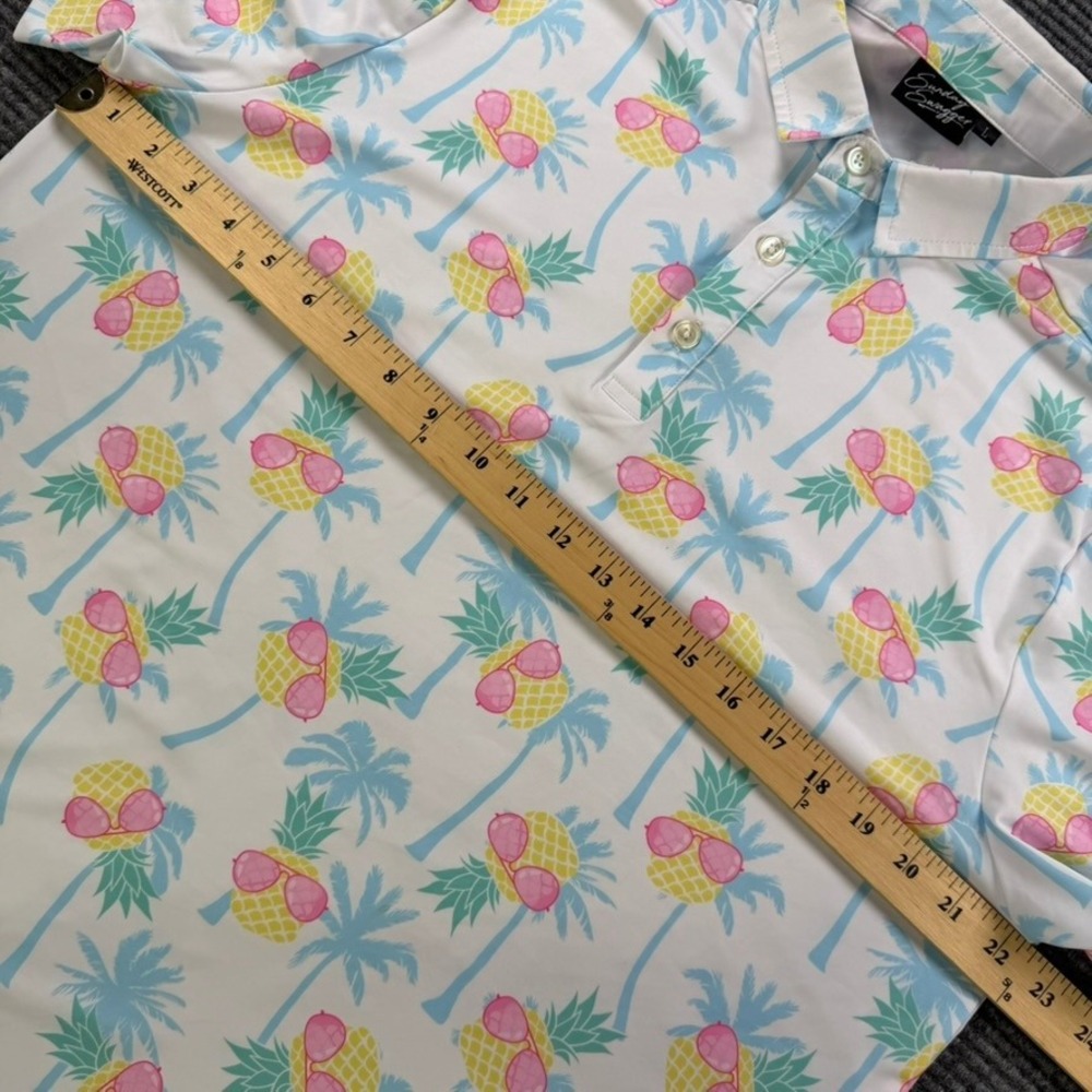 Sunday Swagger Mens Large Golf Polo Shirt Pineapple Palm Tree Tropical White Top - Picture 9 of 12